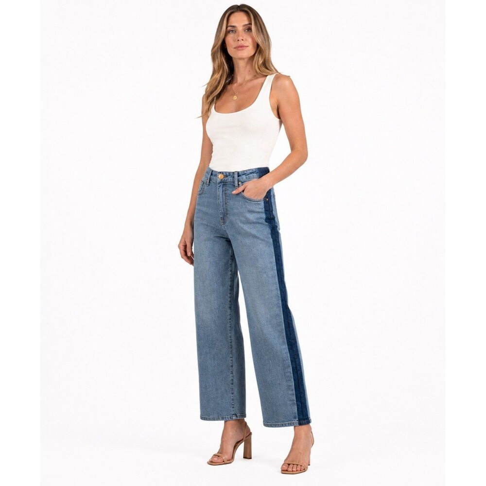 KUT From The Kloth Charlotte High Rise Wide Leg Jeans Size 2 Side Stripe Denim